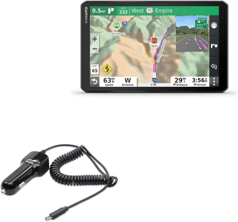 BoxWave Car Charger Compatible with Garmin RV 890 - Extra USB Port with Integrated Cable, Black