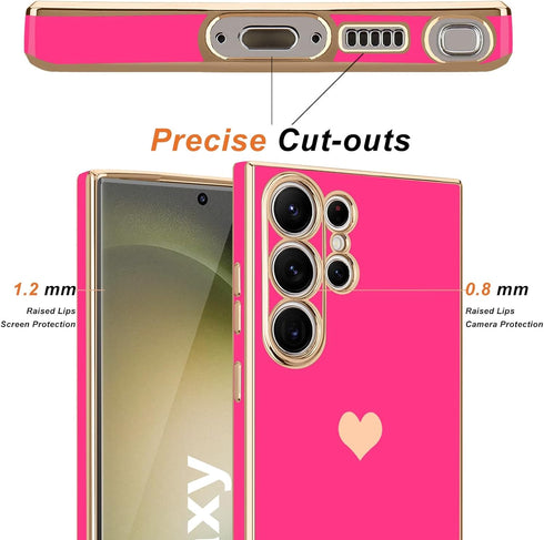 Teageo for Samsung Galaxy S23 Ultra Case for Women Girl Cute Love-Heart Luxury Soft Back Cover Raised Full Camera Protection Bumper Silicone Shockproof Phone Case for Galaxy S23 Ultra 5G, Hot Pink