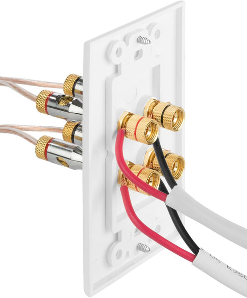 Fosmon Home Theater Wall Plate - Premium Gold Plated Copper Banana Binding Post Coupler Type (White) (Two Speaker)