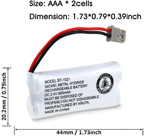Kruta BT-1021 Compatible Replacement Battery, 2.4V 800mAh for Uniden Cordless Handset Phone
