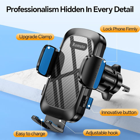 Car Phone Holder Mount with 36mm Longer Metal Hook Clip, Hands-Free Phone Holder for Car Vent, Compatible with iPhone