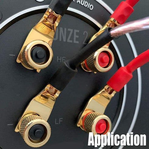Tertullus 8 Pcs Pure Copper Speaker Spade Connectors, 45 Degree Gold Plated Screw Locking Adapter Fork Spade Plugs