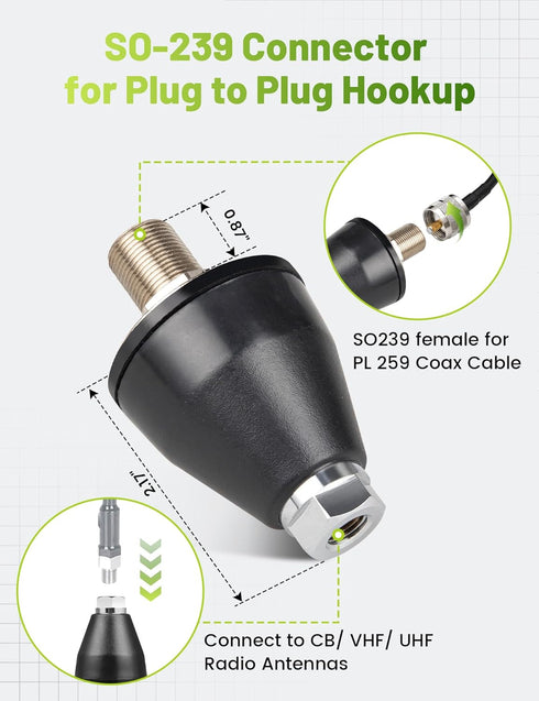 Anina 3/8''x24 SO-239 102" Gum Drop CB Antenna Stud - Thread Connector Compatible with Wilson Firestik Whip