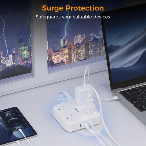 Long Flat Extension Cord 15 ft with TESSAN Surge Protector Power Strip and 4 Outlets