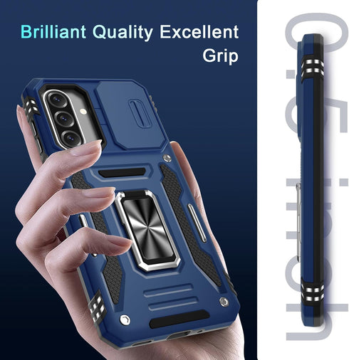 DEERLAMN A17 5G (1 Pack), Case for Samsung Galaxy with Slide Camera Cover+Screen Protector Rotated Ring Kickstand