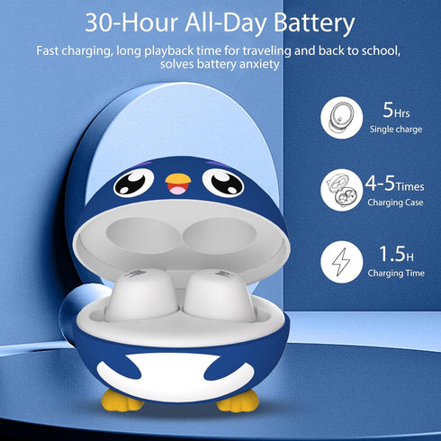 Kids Earbuds, Bluetooth 5.3 Earbuds for Kids with HiFi Stereo & Deep Bass, 30H Play Time, Wireless Earbuds with Mic, In