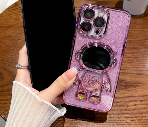 Astronaut Hidden Stand Case Cover for iPhone 12,for iPhone 12 Case Pink,Astronaut Folding Bracket Kickstand iPhone Case with Camera Protector-Pink Bumper & Pink Back