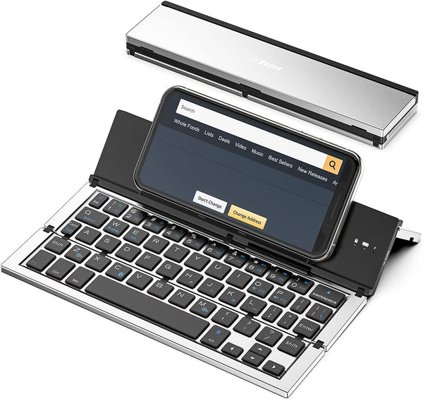 Geyes Bluetooth Keyboard Foldable - Portable Wireless Keyboard with Aluminum Alloy Housing for Tablets and Smartphones