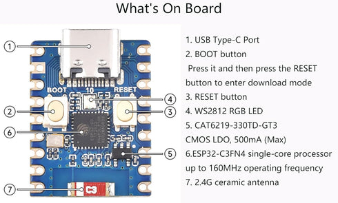 ESP32-C3 Mini Development Board, Based on ESP32-C3FN4 Single-Core Processor, Support 2.4GHz Wi-Fi & Bluetooth 5