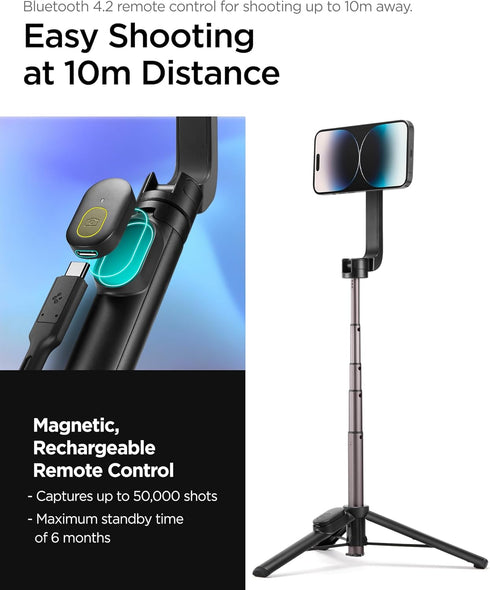 Spigen S570W MagSafe Selfie Stick Tripod Stand with Bluetooth Remote Control, 24" Extendable for iPhone 16/15/14/13