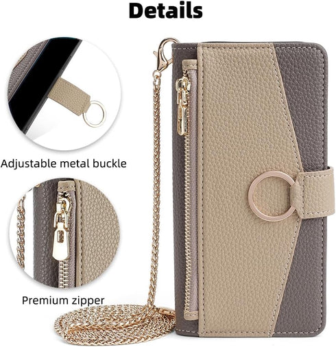 Asuwish iPhone 12 Pro Wallet Case: Gray Flip Cover with Screen Protector, Card Holder, Strap & Stand for Women & Girls.