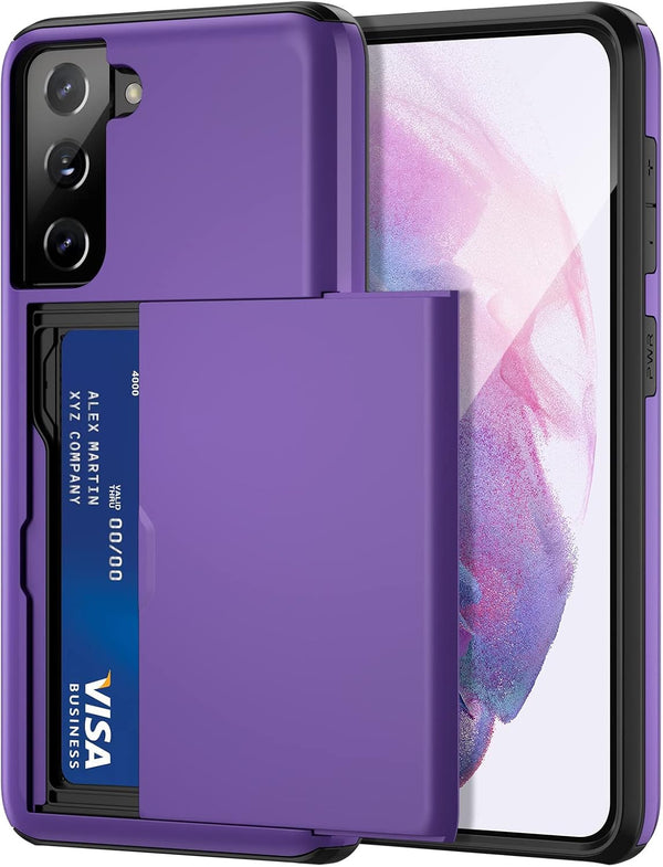 Jiunai Samsung S21 Case, Purple Credit Card Holder Wallet Shell Cover for Galaxy S21 5G 6.2''