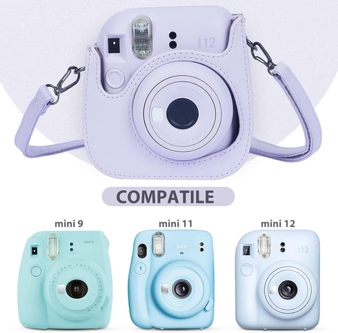 Phetium Instant Mini 12 Camera Protective Case Compatible with Instax Mini 12 11, PU Leather Bag with Pocket, Lilac