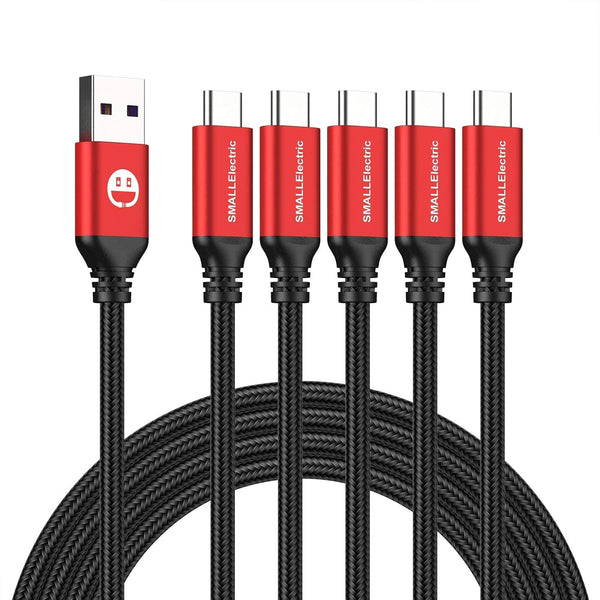 5-Pack USB Type-C Cable 6ft, 3A Fast Charging Cord for Samsung Galaxy S10 S9 S8 Plus, LG V50 V40 G8 G7 (Red)