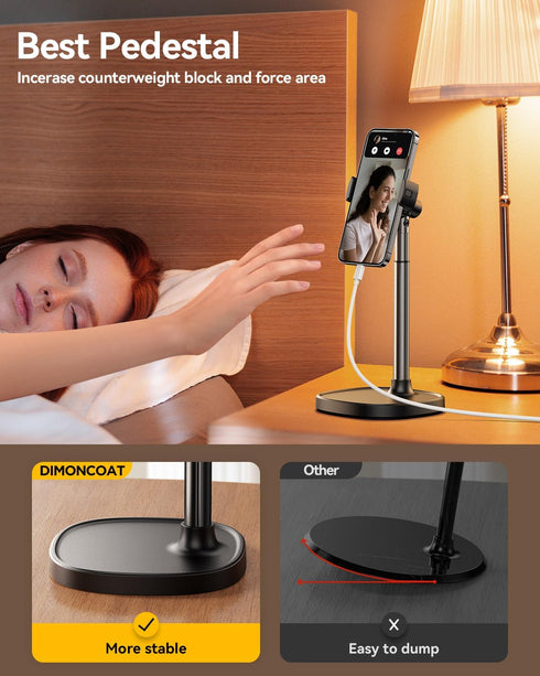 DIMONCOAT Cell Phone Stand for Desk, Angle Height Adjustable Phone Holder, Aluminum Alloy Universal Stand for iPhone 15