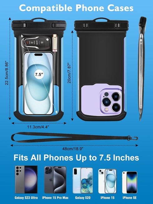 2 Pack Waterproof Phone Pouch, IPX8 Waterproof Phone Case for 15/14/13/12/11 Pro Max Plus Samsung Up to 7.5",