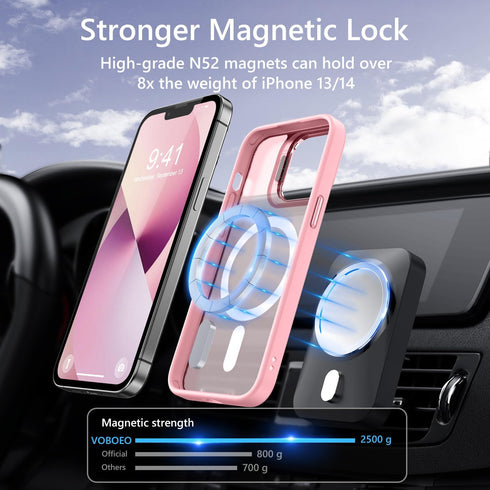 Magnetic iPhone 13 & 14 Case, Compatible with Magsafe, Built-in Stash Stand, Matte Scratch-Resistant Shockproof Cover