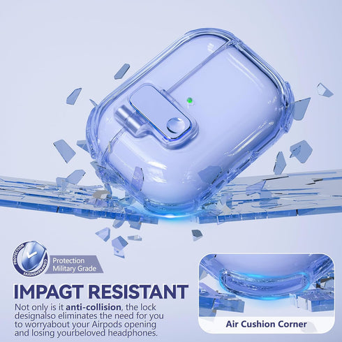 Inesore Clear Case for AirPods Pro 2nd Generation with Safety Lock, Magsafe One Click Open Function, Blue