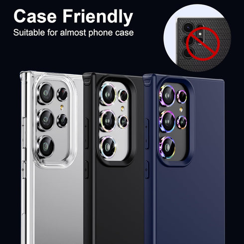 WSKEN Ultra Thin Camera Lens Protector for Samsung Galaxy S24 Ultra, 9H Tempered Glass, Aluminum Circle, Colorful.