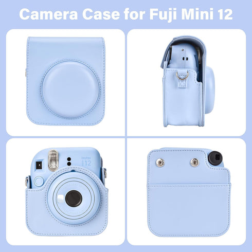 Camera Case and Album Compatible with Fujifilm Instax Mini 12 - Polaroid Instax 12 Mini Carry Bag with Strap and Photo Album - Pastel Blue
