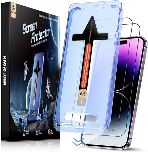 MAGIC JOHN iPhone 14 Pro Max 6.7" Tempered Glass Screen Protector 2 Pack, Bubble Free, Dynamic Island Compatible, HD