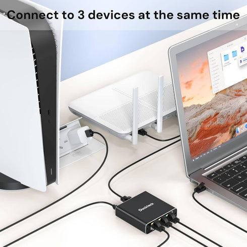 dockteck 1 3 1000Mbps, 1 3 RJ45 Cat5/5e/6/7/8 Ethernet Splitter to Internet Cable Splitter in Out High Speed Switch