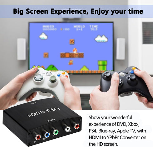 5RCA V1.4 PS4, 360 HDMI to Component Converter, HDMI to YPbPr RGB + R/L Converter with R/L Audio Output Support