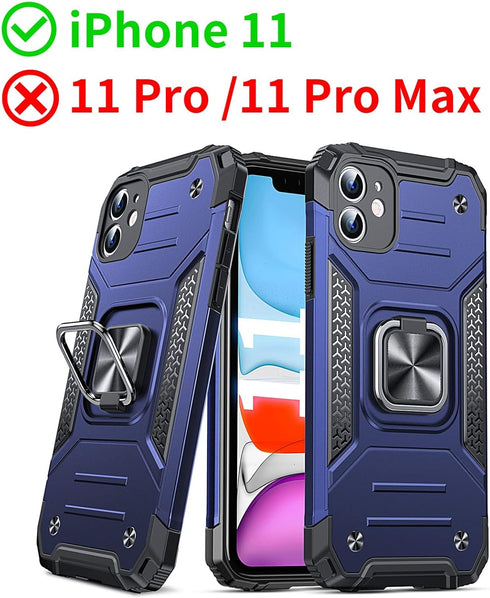 Anqrp iPhone 11 Case, Military Grade Protective Cover with Enhanced Metal Ring Kickstand, Blue