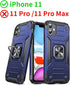 Anqrp iPhone 11 Case, Military Grade Protective Cover with Enhanced Metal Ring Kickstand, Blue