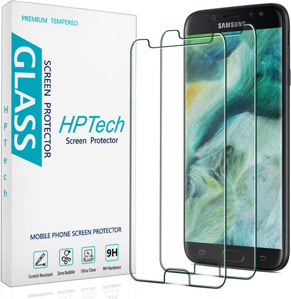 HPTech Tempered Glass Screen Protector (2 Pack) for Samsung Galaxy J7 2017, J7 V, J7 Prime, J7 Sky Pro, J7 Perx - Easy