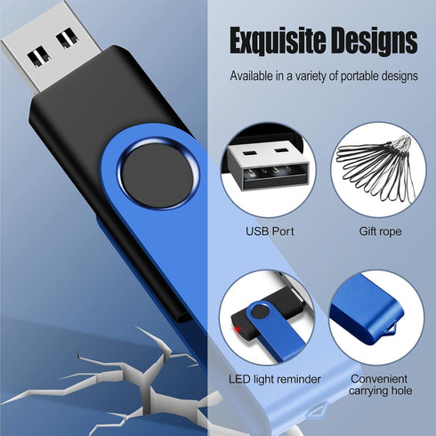 EASTBULL 8GB USB Flash Drive Bulk, 20 Pack Thumb Drives with Lanyards, USB 2.0 Jump Drive for Storage and Backup, Blue