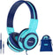 SIMOLIO Foldable Kids Headphones with Mic, 75dB-94dB, Share Port, Stereo Wired, Hearing Protection, Mint, Portable