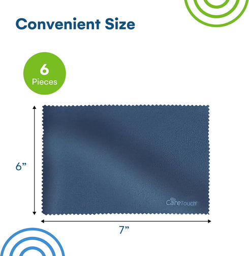 6 Pack 6" 7" Care Touch Microfiber Cleaning Cloths, - Cleans Glasses, Lenses, Phones, Screens, Other Delicate Surfaces