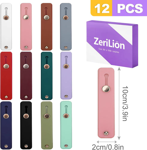 ZeriLion 12 Pack Phone Finger Straps - Silicone Grip Loop Holders for Universal Cell Phone Case, Strong Adhesive Loop
