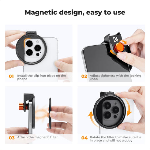 K&F Concept 67mm Clip On CPL Magnetic Phone Lens Filter Kit, Phone Clip with Magnetic Adapter Ring/Cold Shoe/Locking