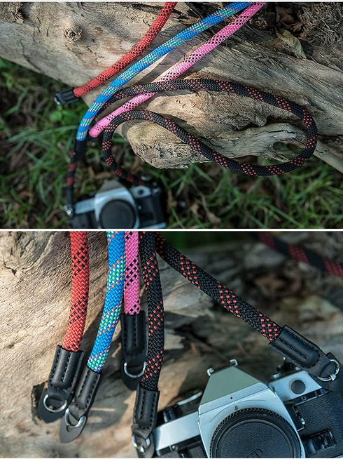 Vintage Camera Strap, 100cm Nylon Climbing Rope Neck Shoulder Strap for Micro Single and DSLR Camera (Black/Red)