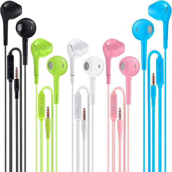 Pack of 5 Wired Earbuds Headphones with Microphone, Noise Isolating, Heavy Bass Stereo, Compatible with Android & More.