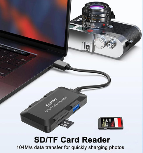 ukiism 5 1 3 More(Black/3.3FT in USB Hub with SD/TF Card Reader, USB Extender with USB-A Ports for Laptop, PC, Desktop