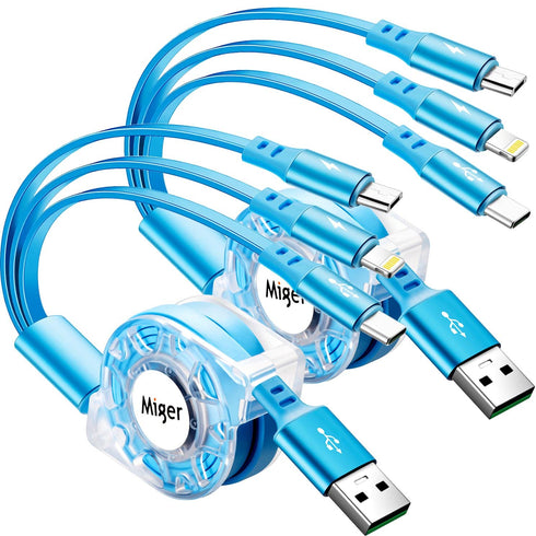 2Pack Multi Charging Cable, 4Ft Retractable 3 in 1 USB Charger for iPhone, Samsung, PS, Tablet & More. Fast Charging!