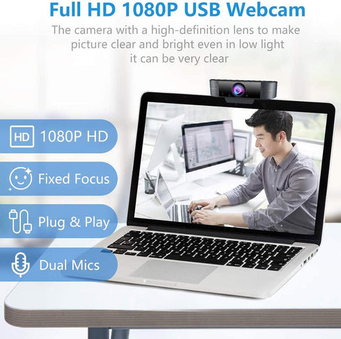 Lovskoo 1080p 30fps Focus,120 Streaming Camera Hd Webcam with Microphone,Fast Auto Wide Angle, USB Pc Camera Webcam