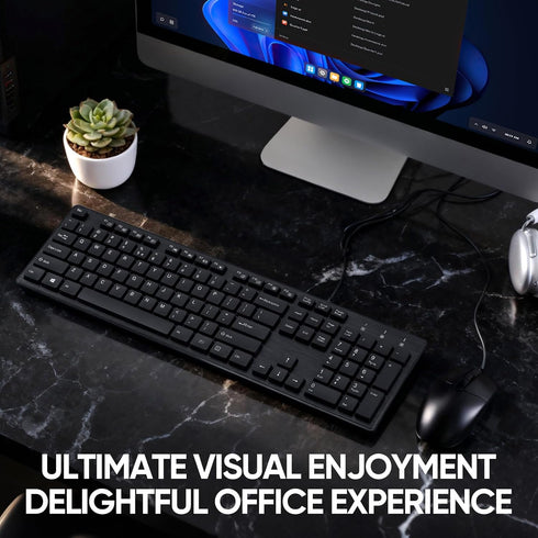 Guiheng Wired Keyboard and Mouse Combo, Full-Sized Ergonomic Computer Keyboard and Optical Wired Mouse for Windows, Mac