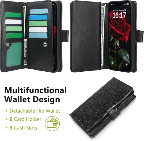Varikke 11 11 6.1", for iPhone Wallet Case Detachable with Card Holder for Women Girls, Fashion Glitter PU Leather