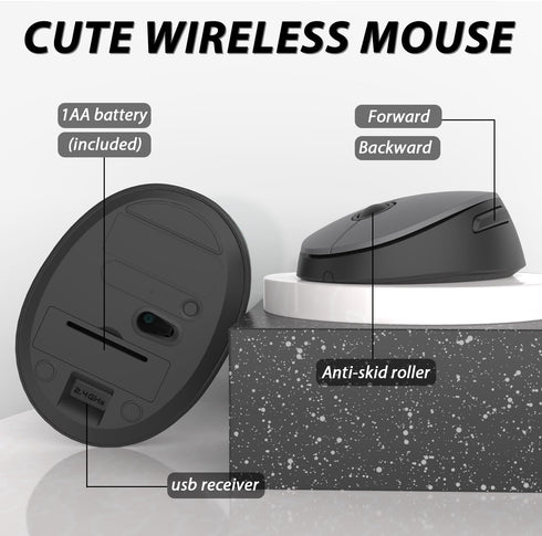 Wireless Keyboard Mouse Combo, 104 Keys Cute Wireless Keyboard with Number Pad for Windows, Grey