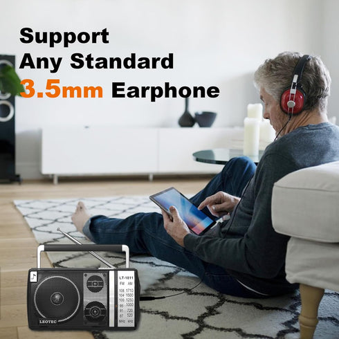 LEOTEC AM FM Portable Bluetooth Radio, Best Reception, Plug in Wall or Battery Operated, Great for Home