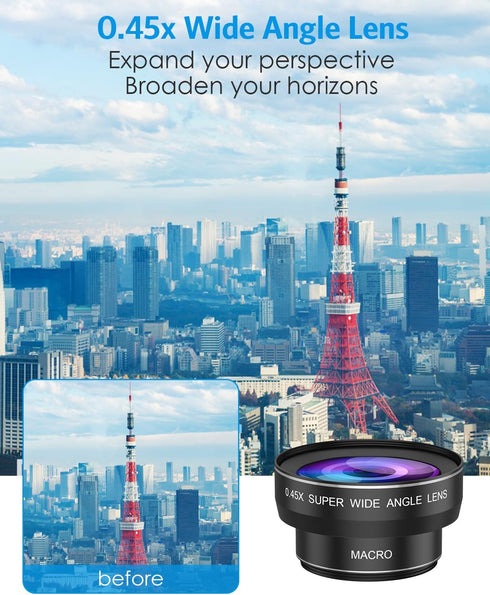 Olipiter 0.45X 12.5X 2-in-1 Phone Camera Lens Kit, Upgraded Super Wide Angle Lens, Macro Lens for iPhone, Professional