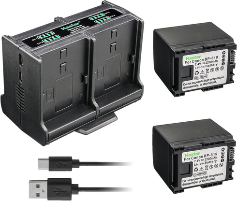 Kastar 2-Pack Battery and Quadruple Charger for Canon VIXIA HF S11, S20, S21, S30, S100, S200 Cameras
