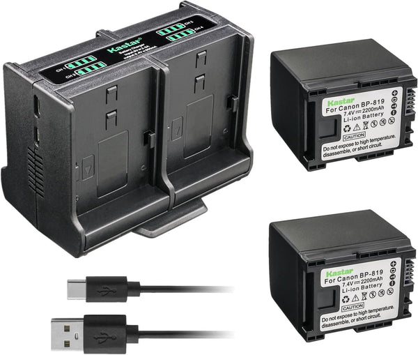 Kastar 2-Pack Battery and Quadruple Charger for Canon VIXIA HF10, HF11, HF20, HF21, HF100, HF200, HG30, HG20, HG21, HF