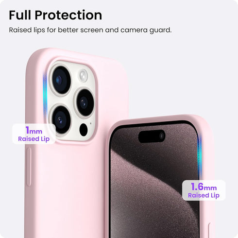 ORNARTO iPhone 15 Pro Max Case 6.7" - Slim Shockproof Soft Gel Rubber with Anti-Scratch Microfiber Lining - Chalk Pink