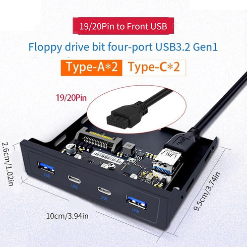 MEIBAOGE USB3.2 3.5" 4 USB3.0, USB3.2, Multiports Front Panel USB Expansion Adapter for Desktops, Soft Drives Bay, USB