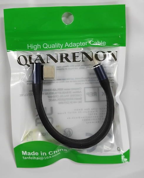 QIANRENON 40Gbps USB4.0 C Male to 90° Angle C Male Data Cable, 240W USB Type C PD Fast Charging, 13cm/5.1in